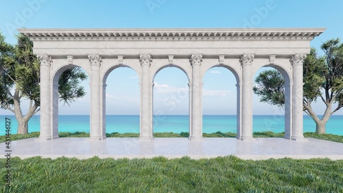 3d rendering The Pavilion with sea background