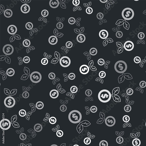 Grey Dollar plant icon isolated seamless pattern on black background. Business investment growth concept. Money savings and investment. Vector