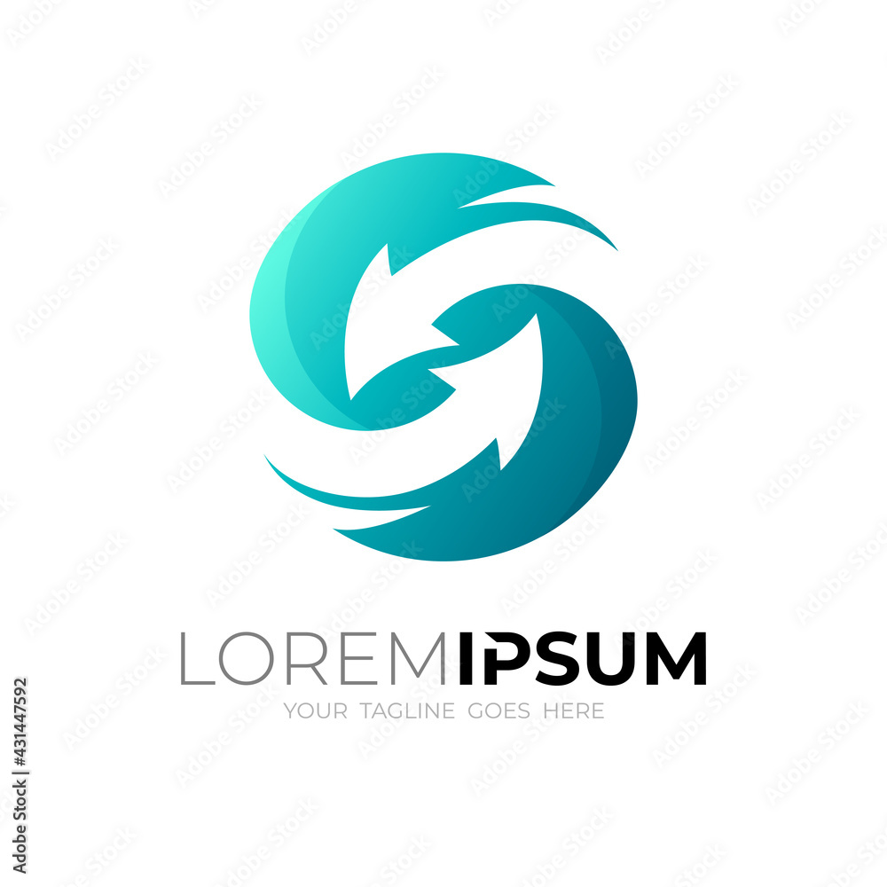 Abstract Letter S logo with arrow design template, blue color Abstract Letter S logo with arrow design template, blue color