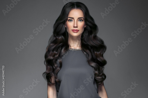 Beautiful woman with long hair, shine and curly, beauty girl