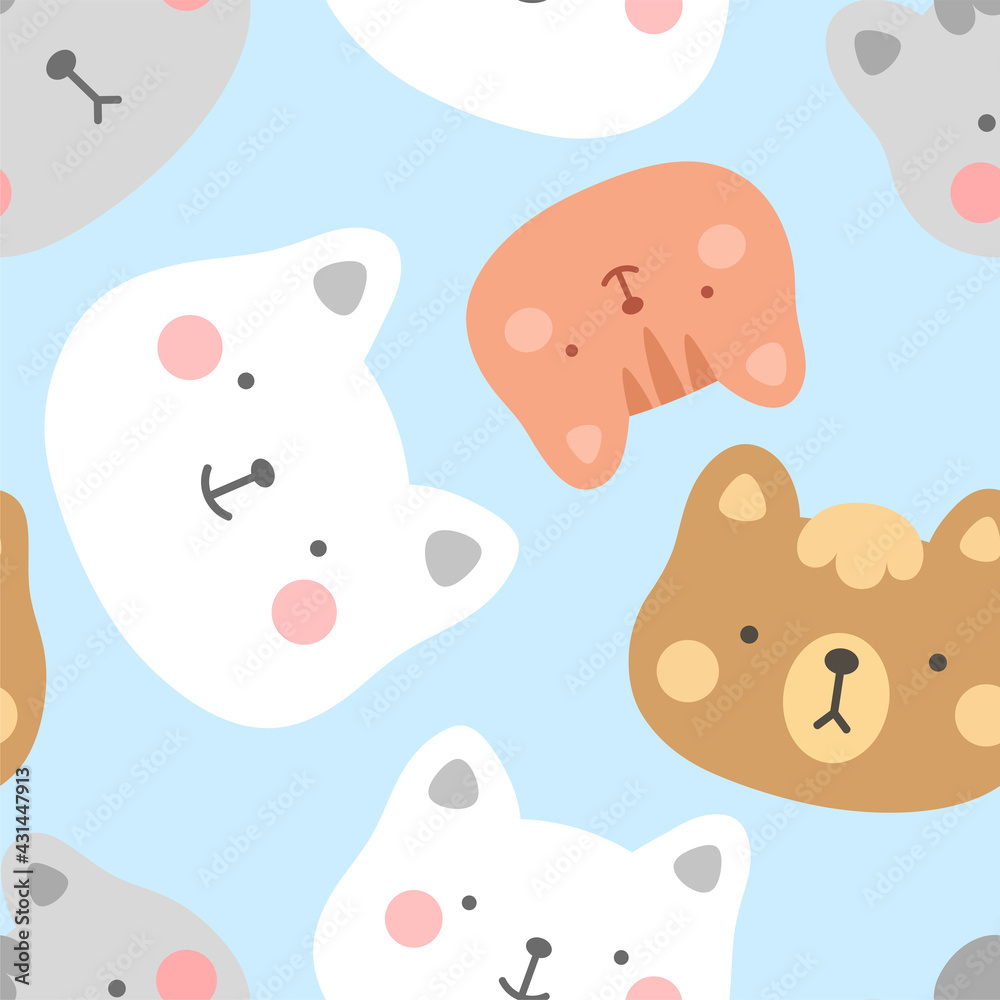 cats with cute kitty paw seamless pattern, doodle cat animals background, kitten vector illustration cats with cute kitty paw seamless pattern, doodle cat animals background, kitten vector illustration