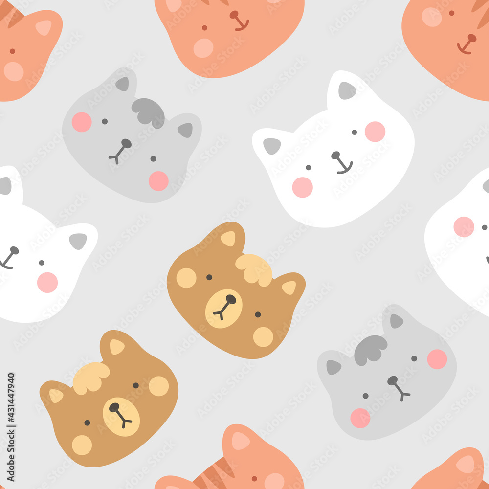 cats with cute kitty paw seamless pattern, doodle cat animals background, kitten vector illustration cats with cute kitty paw seamless pattern, doodle cat animals background, kitten vector illustration
