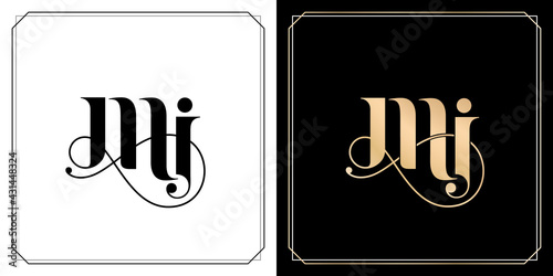 MI initial letter and graphic name, M and I Monogram for Wedding couple symbolic, company and icon business, with two colors variation designs gold and black whites of isolated white backgrounds