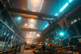 Interior of Metallurgical Plant Workshop for iron casting and processing of metal products, Foundry Factory, Steelmaking.