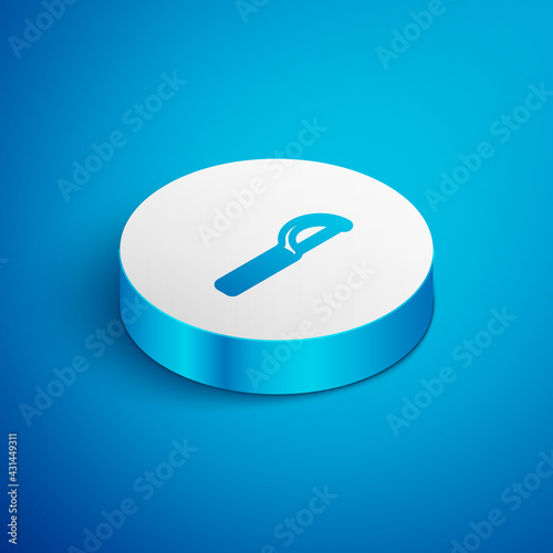 Isometric line Dental floss icon isolated on blue background. White circle button. Vector