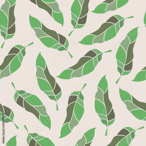 Seamless pattern for printing onto fabric or paper. Botanical ornament from large leaves on a light background 