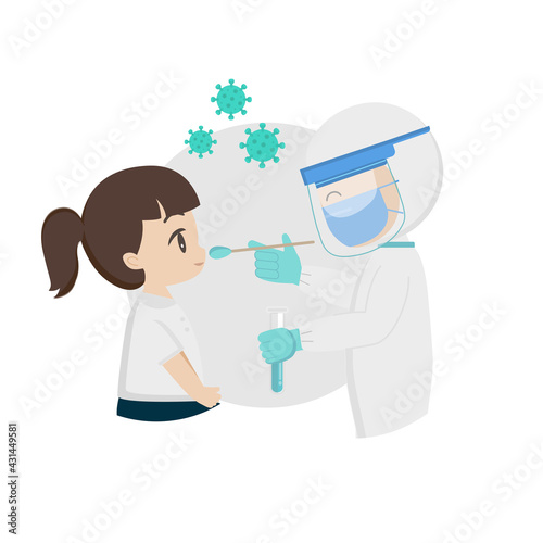 Covid 19 nasal swab test flat illustration.