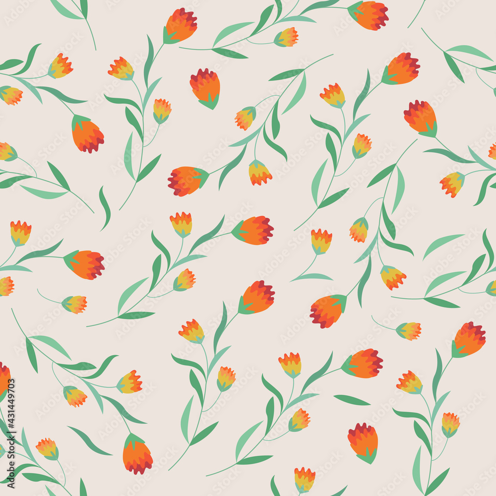 Botanical seamless pattern with the image of forest or wildflowers in red. Suitable for printing on fabric or paper. Botanical seamless pattern with the image of forest or wildflowers in red. Suitable for printing on fabric or paper.