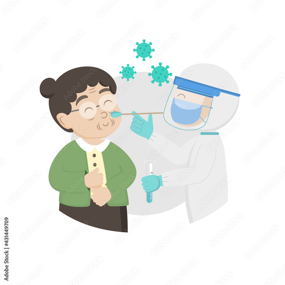 Covid 19 nasal swab test flat illustration. Covid 19 nasal swab test flat illustration.