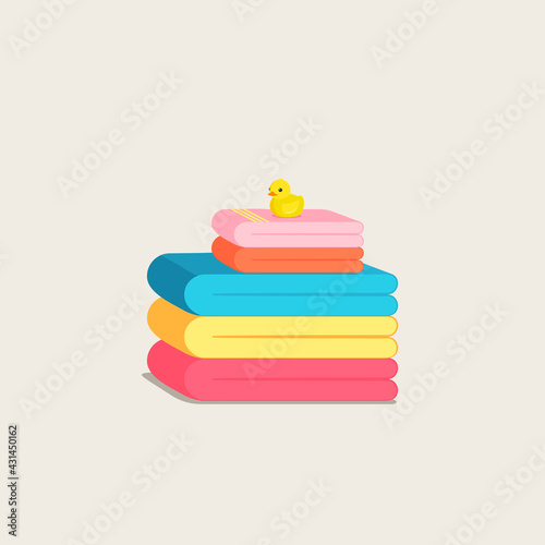 Kitchen, beach and bath stacked towels isolated icon vector. Textile bathroom objects, colorful cotton or fluffy material. Home items, decor and comfort, shower equipment