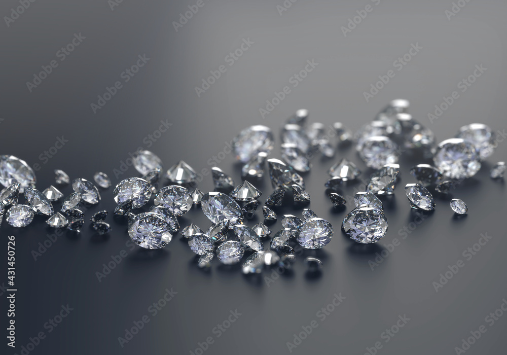 Diamond Group placed on Black Background with soft focus 3D rendering Diamond Group placed on Black Background with soft focus 3D rendering