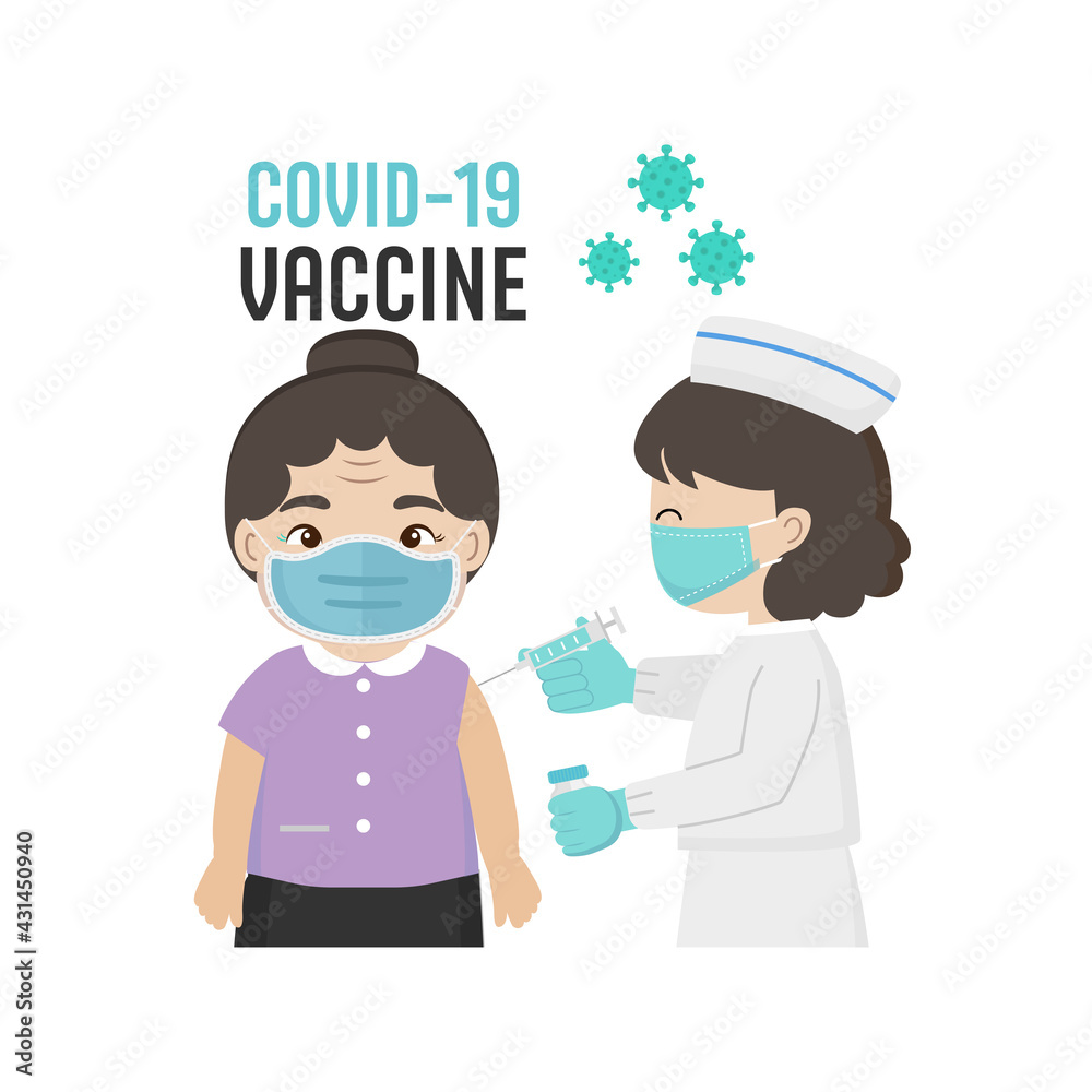 Coronavirus vaccination concept. Nurse gives vaccine shot to shoulder of elderly in hospital. Coronavirus vaccination concept. Nurse gives vaccine shot to shoulder of elderly in hospital.