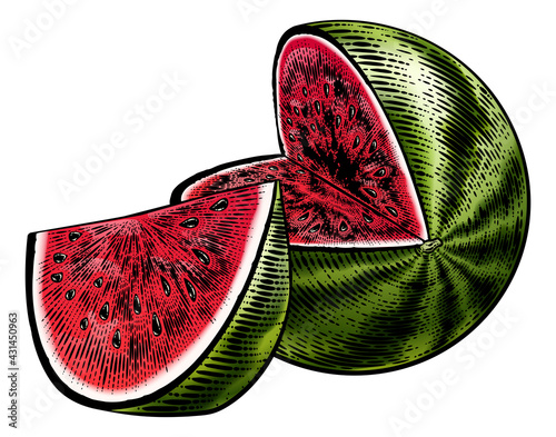 Watermelon Vintage Woodcut Engraved Style Drawing