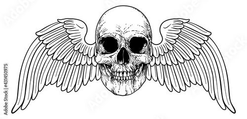 Winged Skull Vintage Woodcut Illustration