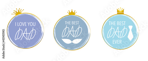 Set of Father's day concept emblems. I love Dad, The best Dad decoration illustration for design. Vector illustration. 父の日イラスト、エンブレム、デザイン素材