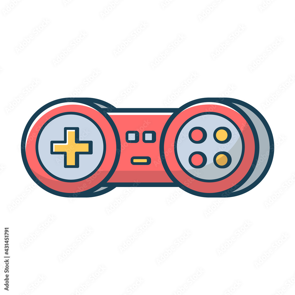 Red game joystick icon. Joypad for console, pc and video games. Vector illustration in flat line style. Red game joystick icon. Joypad for console, pc and video games. Vector illustration in flat line style.