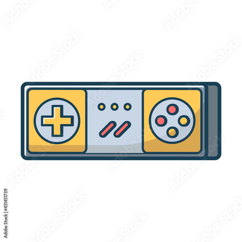 Yellow game joystick icon. Joypad for console, pc and video games. Vector illustration in flat line style.