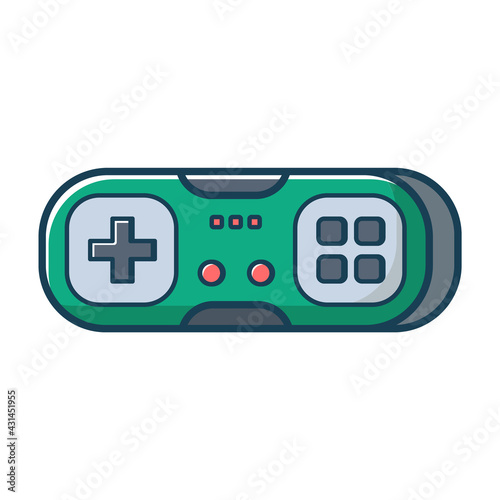 Green game joystick icon. Joypad for console, pc and video games. Vector illustration in flat line style.