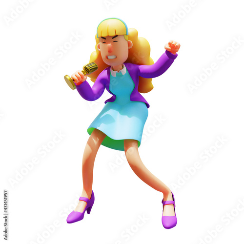 Business Woman Cartoon Picture Yelling on a Microphone