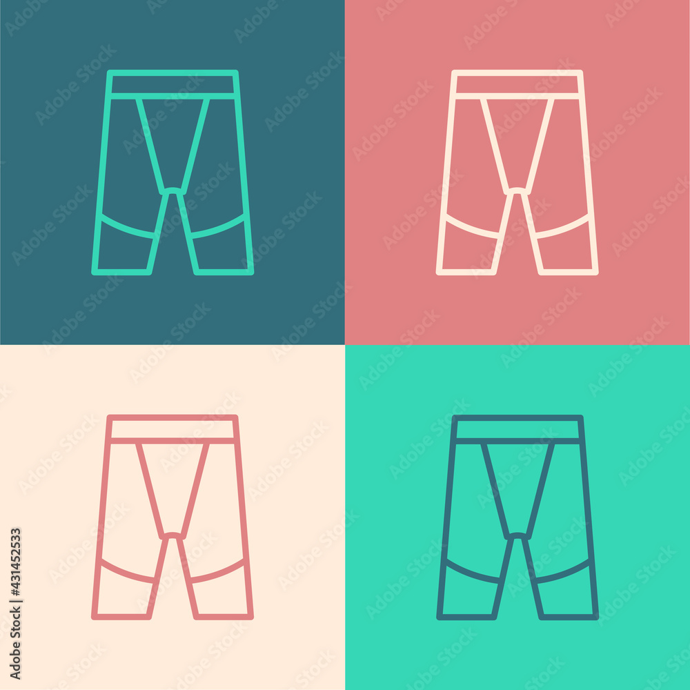 Pop art line Cycling shorts icon isolated on color background. Vector Pop art line Cycling shorts icon isolated on color background. Vector
