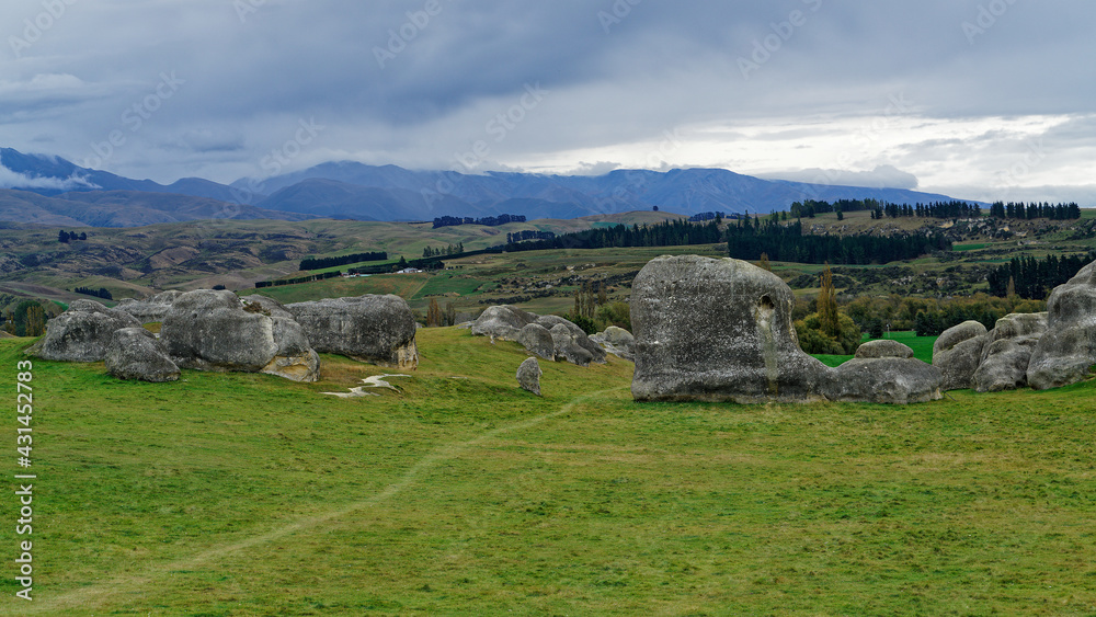 Elephant Rocks in Waitaki Valley, Otago, south island, New Zealand.