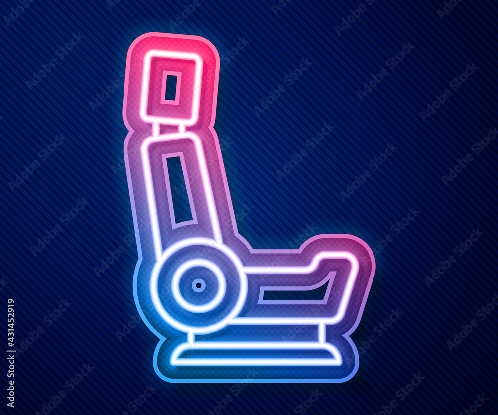 Glowing neon line Car seat icon isolated on blue background. Car armchair. Vector Glowing neon line Car seat icon isolated on blue background. Car armchair. Vector