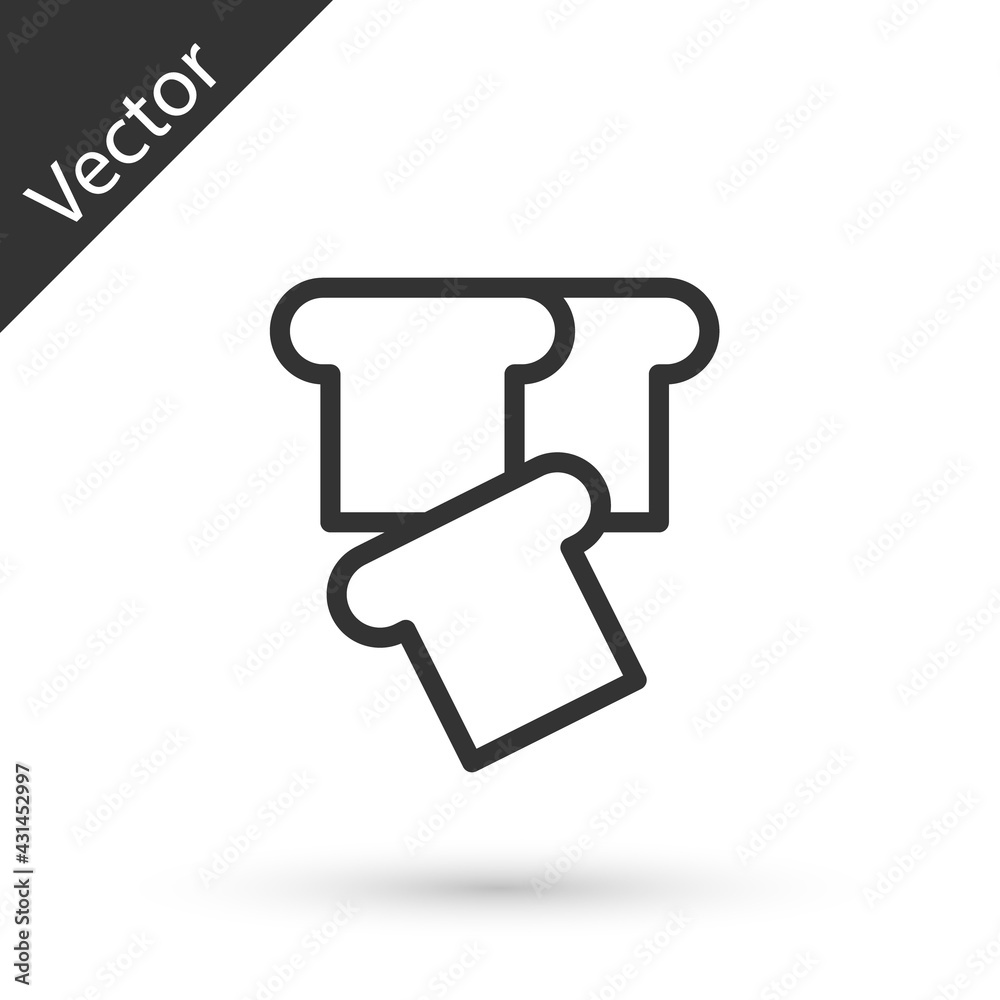 Grey line Bread toast for sandwich piece of roasted crouton icon isolated on white background. Lunch, dinner, breakfast snack. Vector Grey line Bread toast for sandwich piece of roasted crouton icon isolated on white background. Lunch, dinner, breakfast snack. Vector