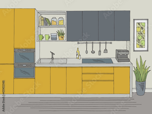 Kitchen room graphic color home interior sketch illustration vector 