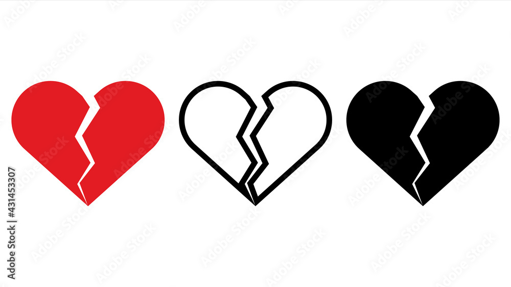 Set of heart vector. Collection of various heartbreak, broken heart