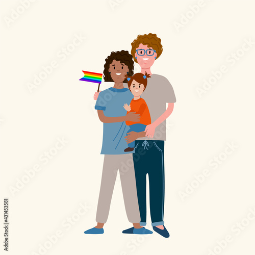 A happy LGBT family. Vector illustration of a couple of women with a child. The parents of a Lesbian woman with their daughter. The concept of motherhood of love and care in marriage. Vector illustrat