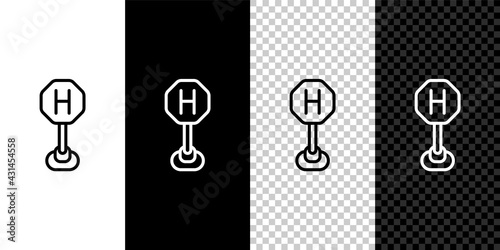 Set line Hospital road traffic icon isolated on black and white, transparent background. Traffic rules and safe driving. Vector