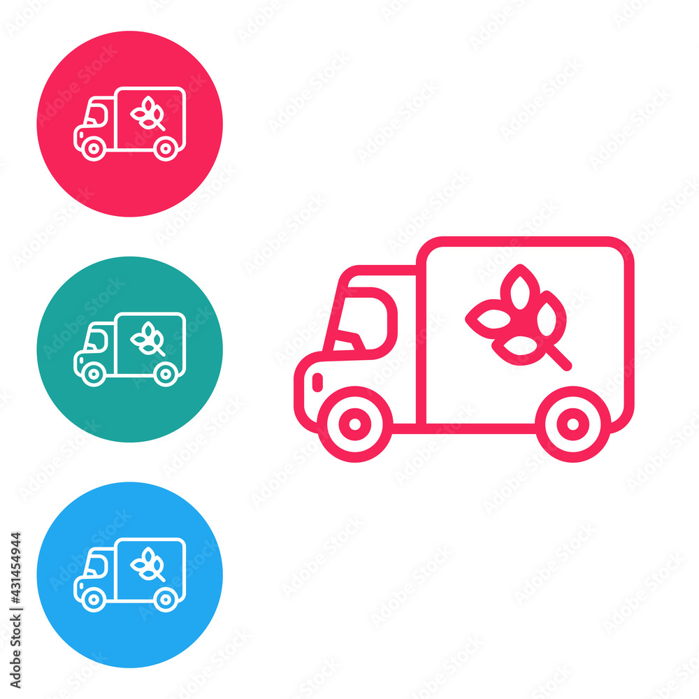 Red line Flour truck icon isolated on white background. Set icons in circle buttons. Vector Red line Flour truck icon isolated on white background. Set icons in circle buttons. Vector