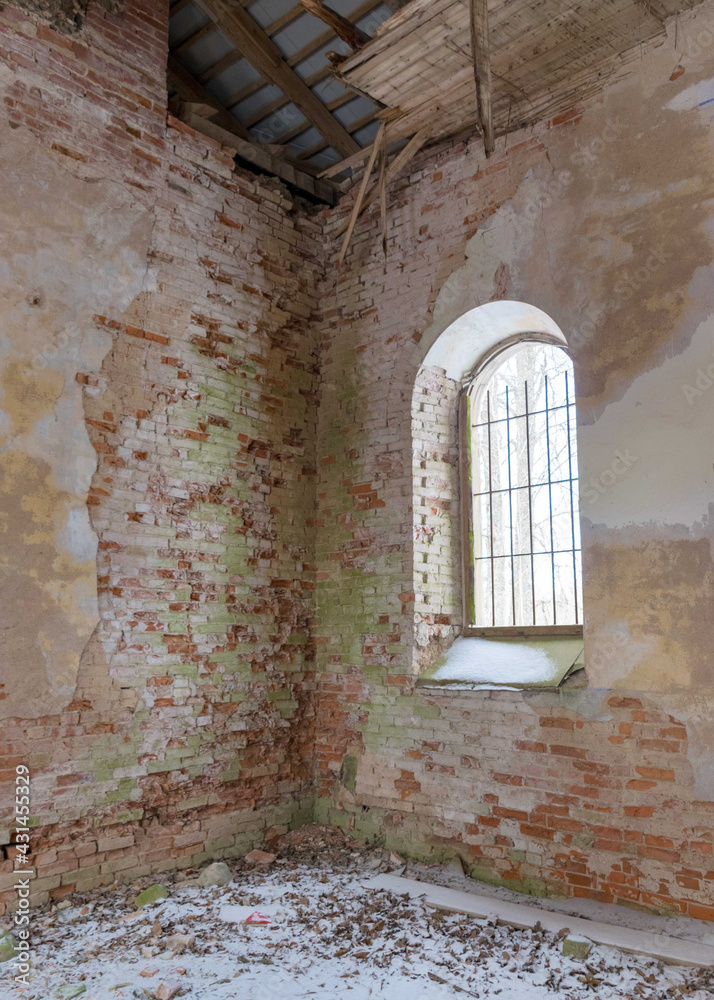 an old church that have collapsed over time, the church has been abandoned, Karzdaba Orthodox Church, Cesvaine, Latvia