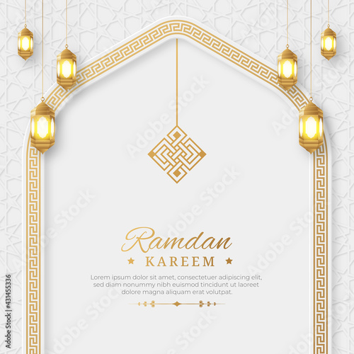 Ramadan Kareem Arabic Elegant Luxury Ornamental Islamic Background with Islamic Pattern Border and Decorative Ornament