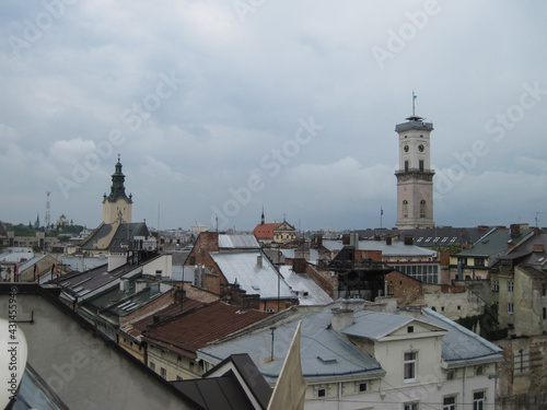 View of the town. Scenic panoramic landscape of Lviv, Ukraine.