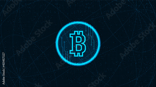 Digital Bitcoin Crypto Currency on Technology background, Blockchain and Finance concept,Vector.