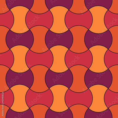 Seamless pattern. Apple core quilts texture. Patchwork motif. Ethnic ornament. Geometric backdrop. Color axehead figures background. Digital paper. Hammerhead shapes wallpaper. Vector