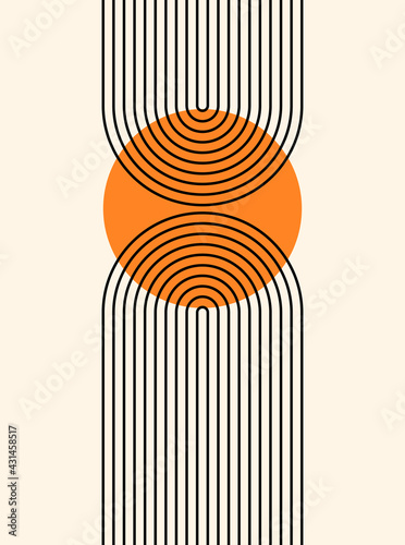 Abstract  background. Line art. Contemporary  geometric composition. Boho wall decor. Mid century art print.