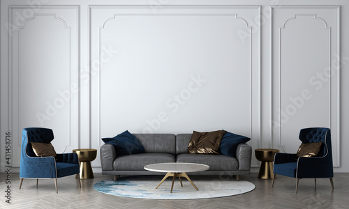 Fototapeta Naklejka Na Ścianę i Meble -  Modern cozy mock up and decoration furniture of living room and white wall texture background, 3D rendering