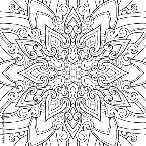 Vintage decorative mandala with floral elements on a white  background. Abstract isolated pattern. For coloring book pages.