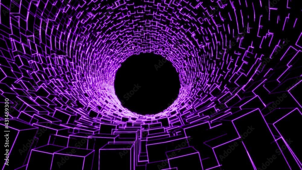 VJ Loop video. 3d round of cubes. round tunnel from a 3d Grid. Сubic round tunnel wire 3D animation