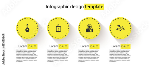 Set Lute, Ramadan Kareem lantern, Muslim woman in hijab and Date fruit. Business infographic template. Vector