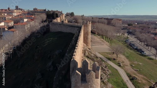 An aerial view of the Walls of Avila in Spain during daylight, an HD footage