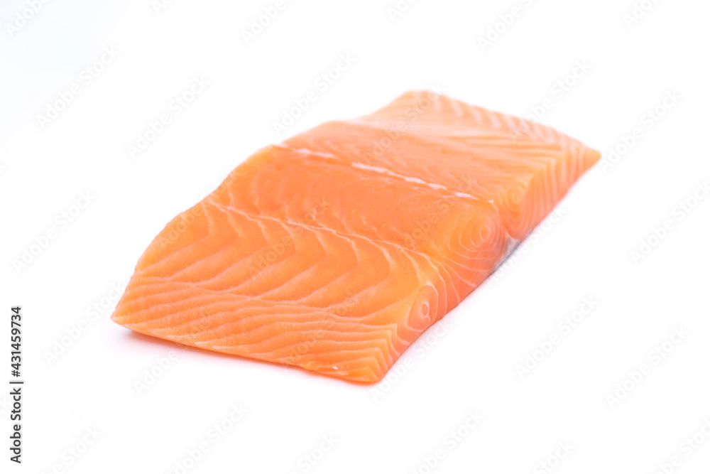 fresh raw salmon fillets isolated on white background