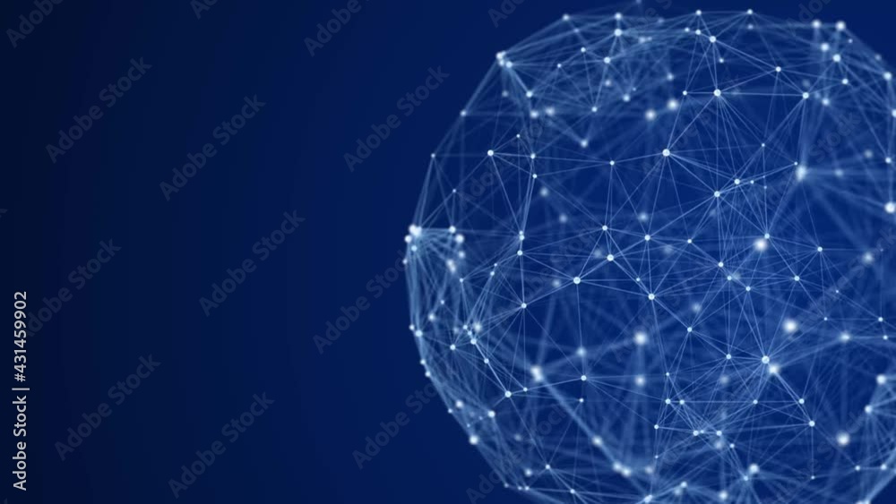 Technology blue sphere with connecting dots and lines. Digital abstract network structure. 3D rendering.