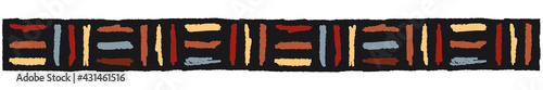 Ethnic border with strokes, color on black. Linear border made in tribal style, made from hand-drawn drawings.