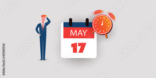 Tax Day Reminder Concept - Calendar Design Template - USA Tax Deadline, New Extended Date for IRS Federal Income Tax Returns: 17 May 2021