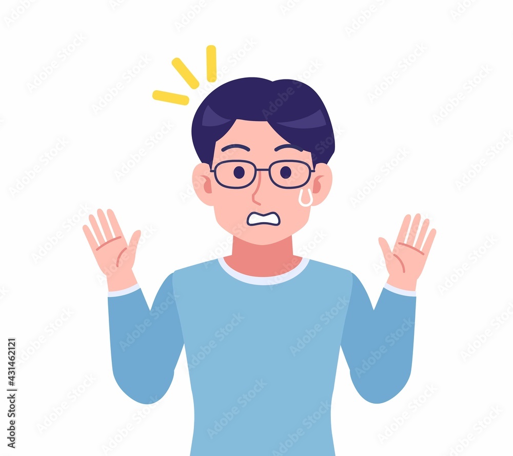 Male of glasses wearing water colored clothes