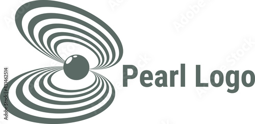Open pearl shell. Continuous one line drawing of an oyster mollusk. Modern minimalist badge icon or logo with abstract color shapes. Vector illustration