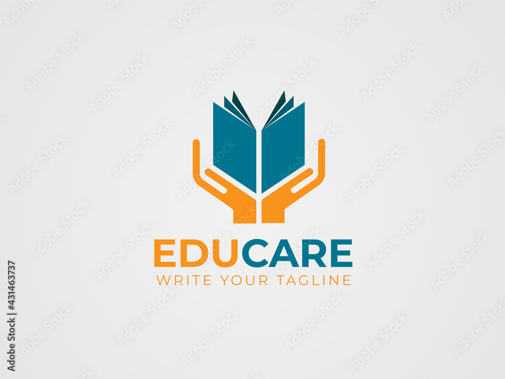 Education logo design with the human hand, book, care concept. The concept for holding books. Education logo design with the human hand, book, care concept. The concept for holding books.